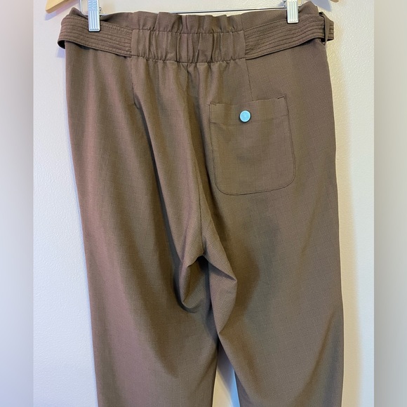 Athleta Skyline Plaid Pant II Brown Sz 6 Office Career Paperbag Belted Neutral - Picture 9 of 13